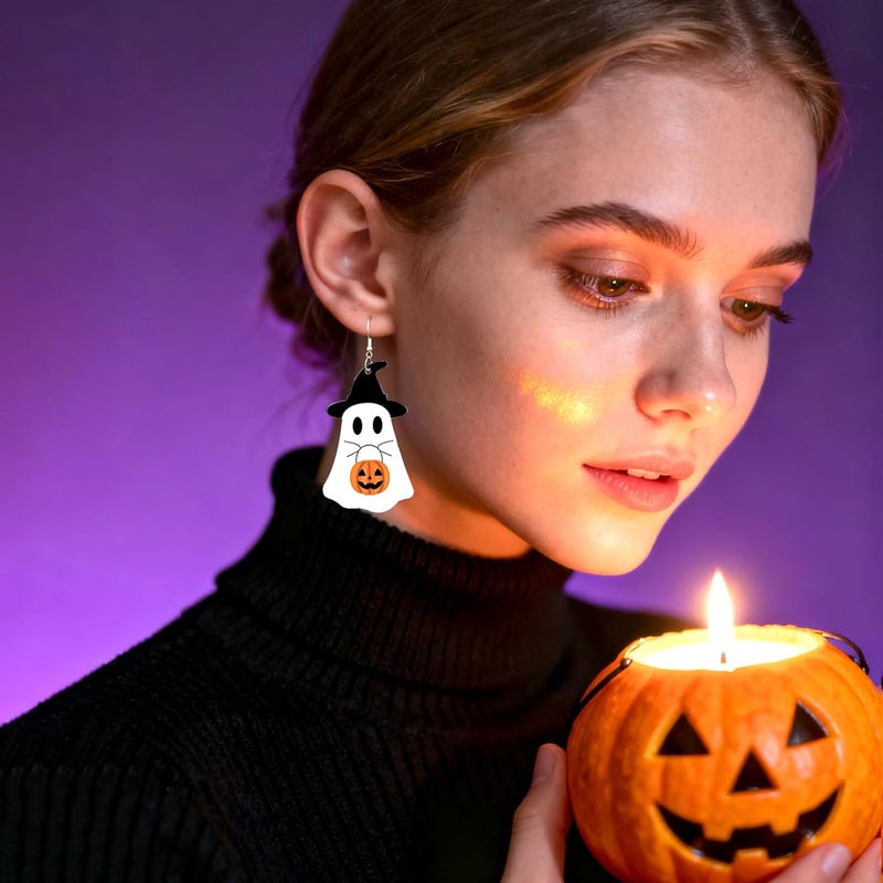 mintolex Acrylic Halloween Earrings Black Skull Bat Drop Dangle Earrings for Women Fun Cute Spooky Halloween Holiday Costume Jewelry - Image 2